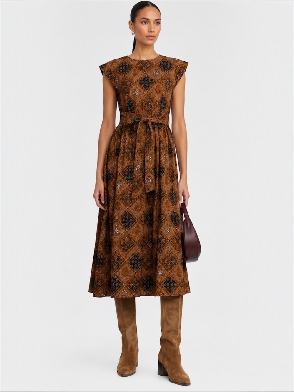 THE GREAT. Tulsa Geo Bandana Patterned Midi Dress